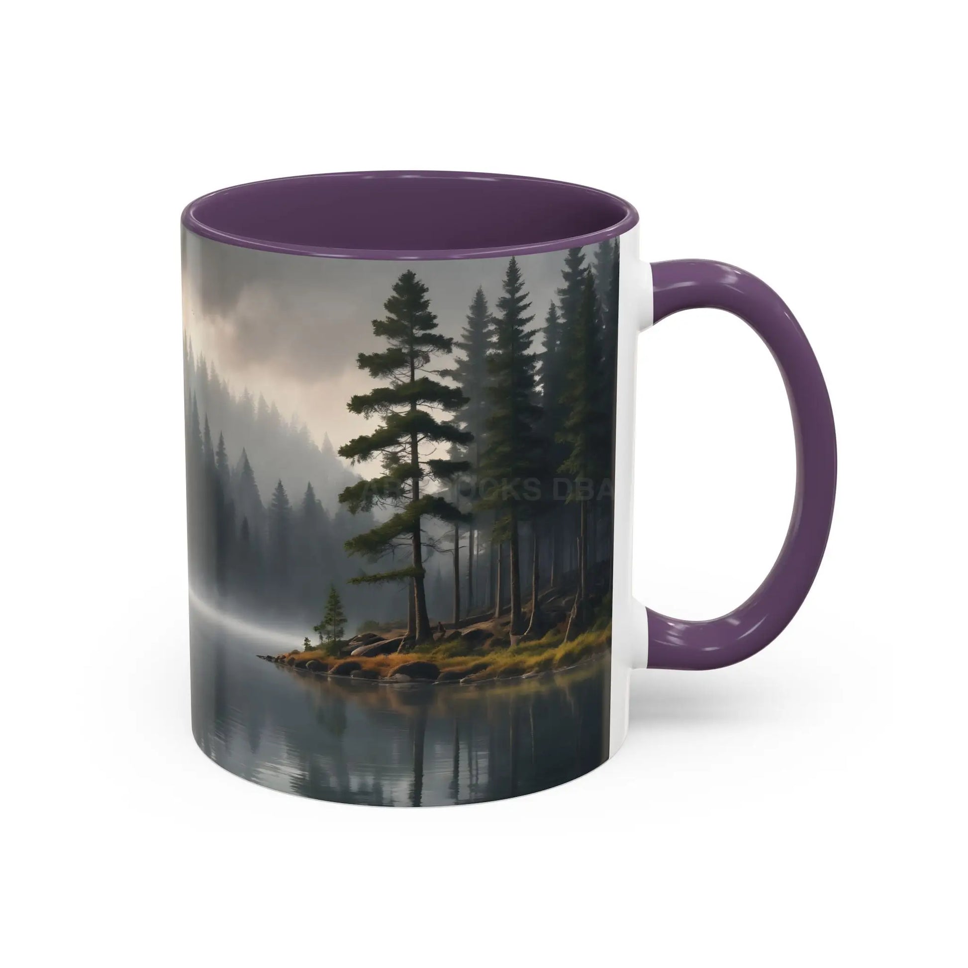 Calm Pine Lake Accent Coffee Mug — Moody Forest Morning 11/15oz - Mug
