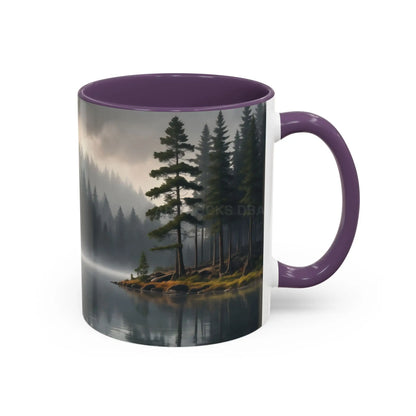 Calm Pine Lake Accent Coffee Mug — Moody Forest Morning 11/15oz - Mug