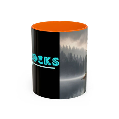 Calm Pine Lake Accent Coffee Mug — Moody Forest Morning 11/15oz - 11oz / Orange - Mug