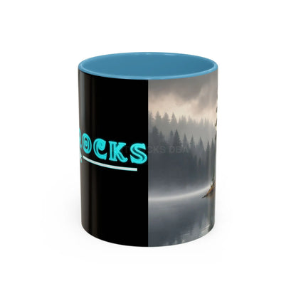 Calm Pine Lake Accent Coffee Mug — Moody Forest Morning 11/15oz - 11oz / Light Blue - Mug