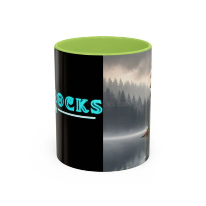 Calm Pine Lake Accent Coffee Mug — Moody Forest Morning 11/15oz - 11oz / Light Green - Mug