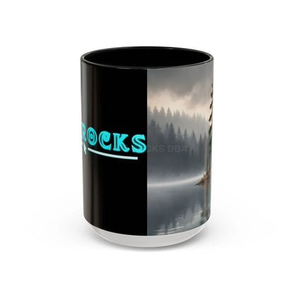 Calm Pine Lake Accent Coffee Mug — Moody Forest Morning 11/15oz - 15oz / Black - Mug
