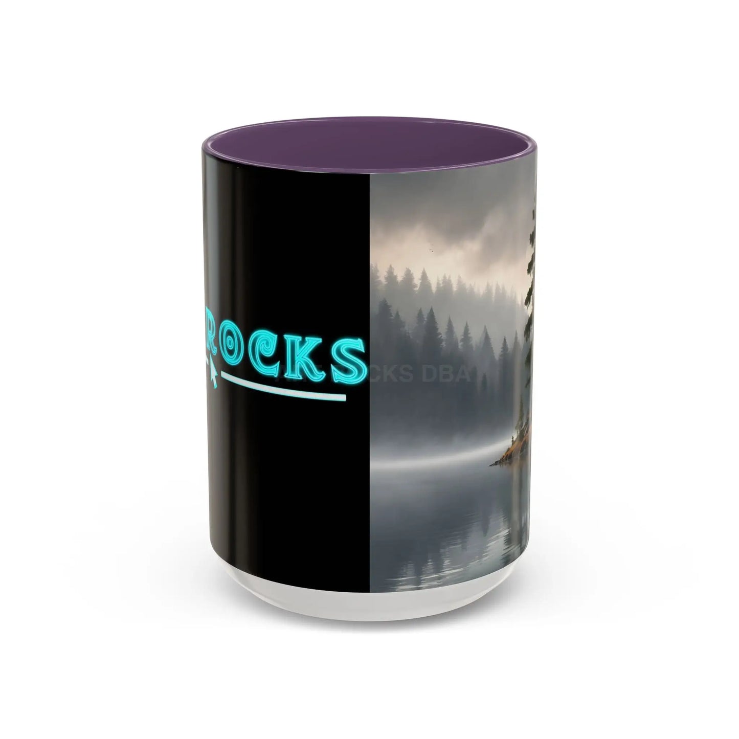 Calm Pine Lake Accent Coffee Mug — Moody Forest Morning 11/15oz - 15oz / Purple - Mug