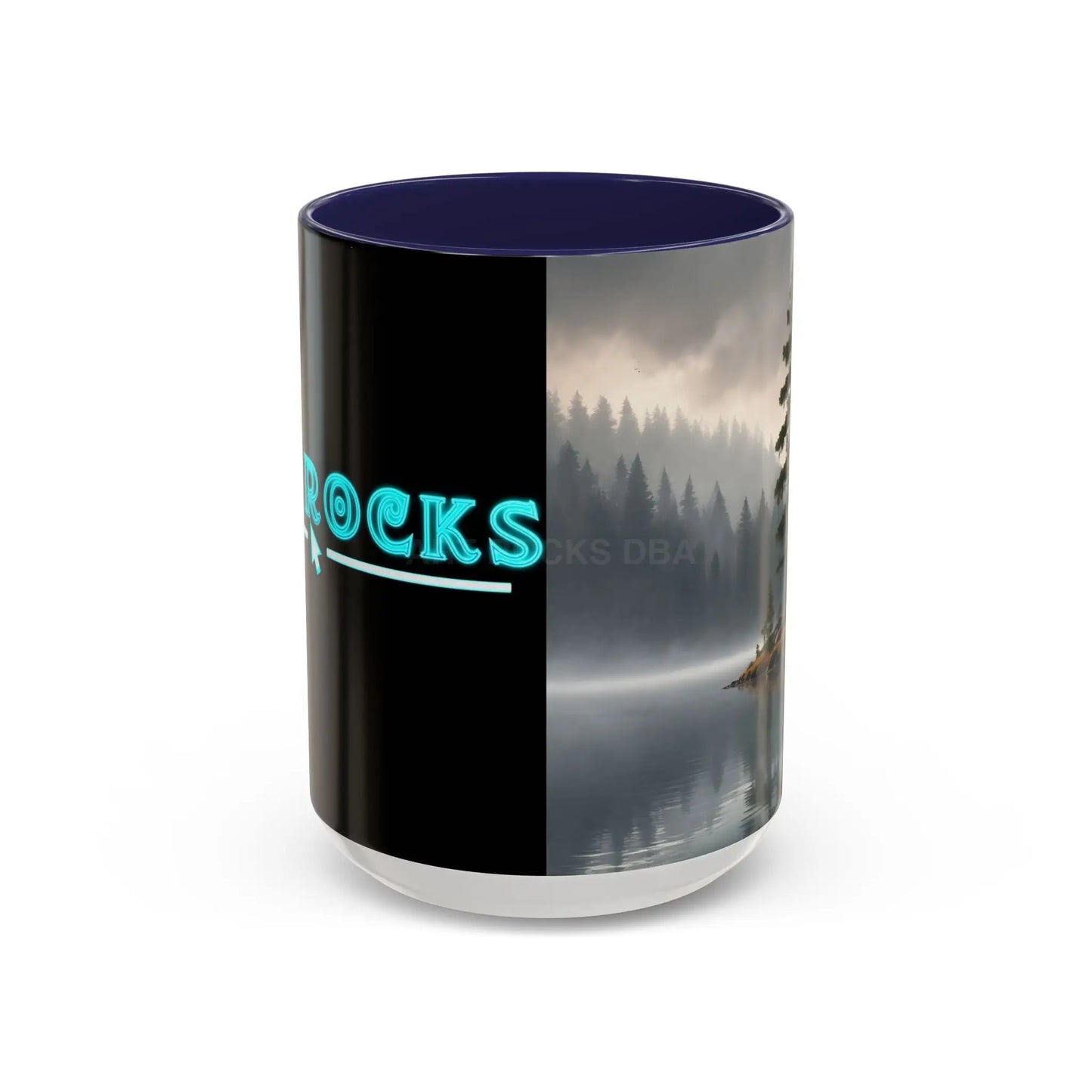 Calm Pine Lake Accent Coffee Mug — Moody Forest Morning 11/15oz - 15oz / Navy - Mug
