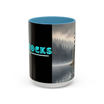 Calm Pine Lake Accent Coffee Mug — Moody Forest Morning 11/15oz - 15oz / Light Blue - Mug