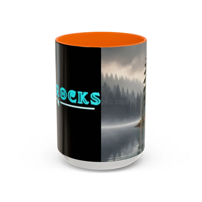 Calm Pine Lake Accent Coffee Mug — Moody Forest Morning 11/15oz - 15oz / Orange - Mug