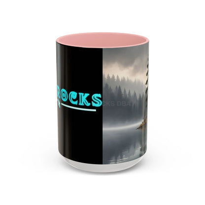 Calm Pine Lake Accent Coffee Mug — Moody Forest Morning 11/15oz - 15oz / Pink - Mug