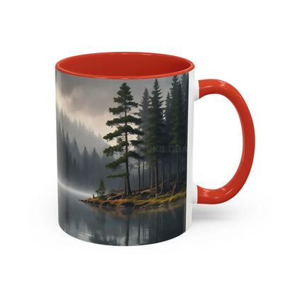 Calm Pine Lake Accent Coffee Mug — Moody Forest Morning 11/15oz - Mug