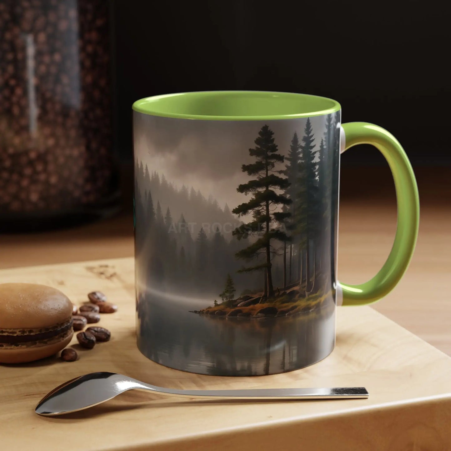 Calm Pine Lake Accent Coffee Mug — Moody Forest Morning 11/15oz - Mug