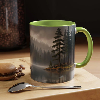 Calm Pine Lake Accent Coffee Mug — Moody Forest Morning 11/15oz - Mug