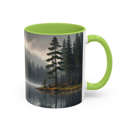 Calm Pine Lake Accent Coffee Mug — Moody Forest Morning 11/15oz - Mug
