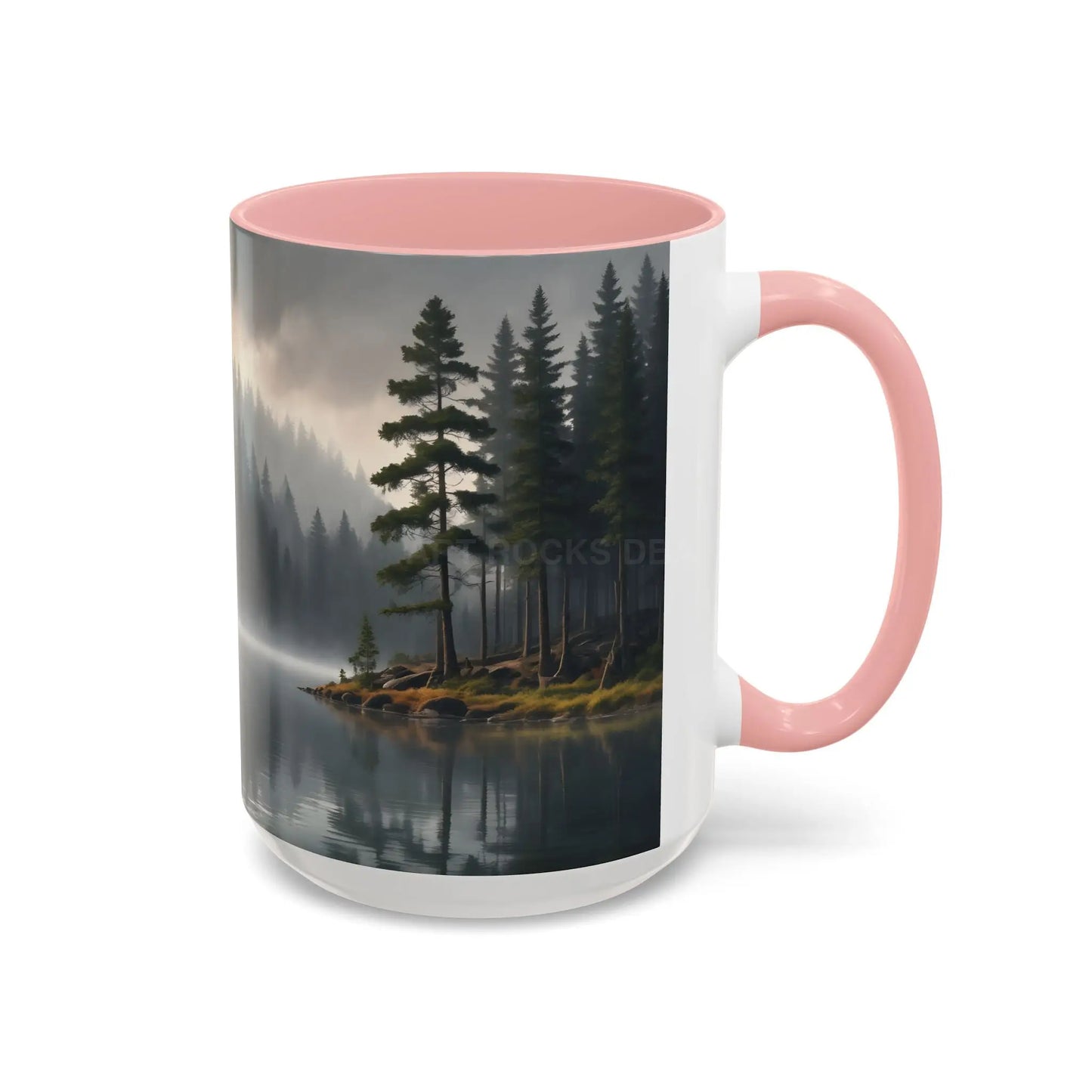 Calm Pine Lake Accent Coffee Mug — Moody Forest Morning 11/15oz - Mug