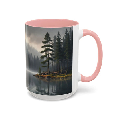 Calm Pine Lake Accent Coffee Mug — Moody Forest Morning 11/15oz - Mug