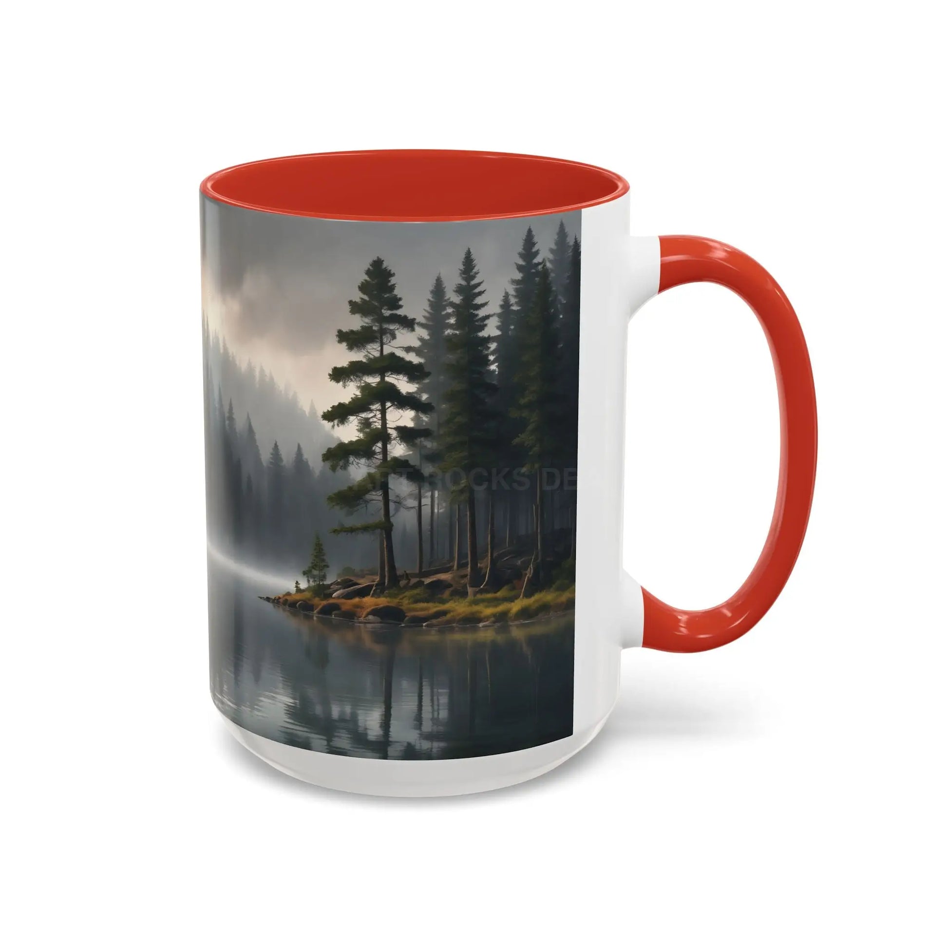 Calm Pine Lake Accent Coffee Mug — Moody Forest Morning 11/15oz - Mug