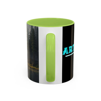 Calm Pine Lake Accent Coffee Mug — Moody Forest Morning 11/15oz - Mug