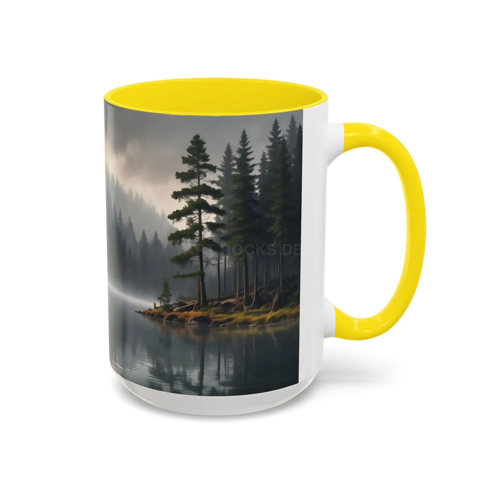Calm Pine Lake Accent Coffee Mug — Moody Forest Morning 11/15oz - Mug