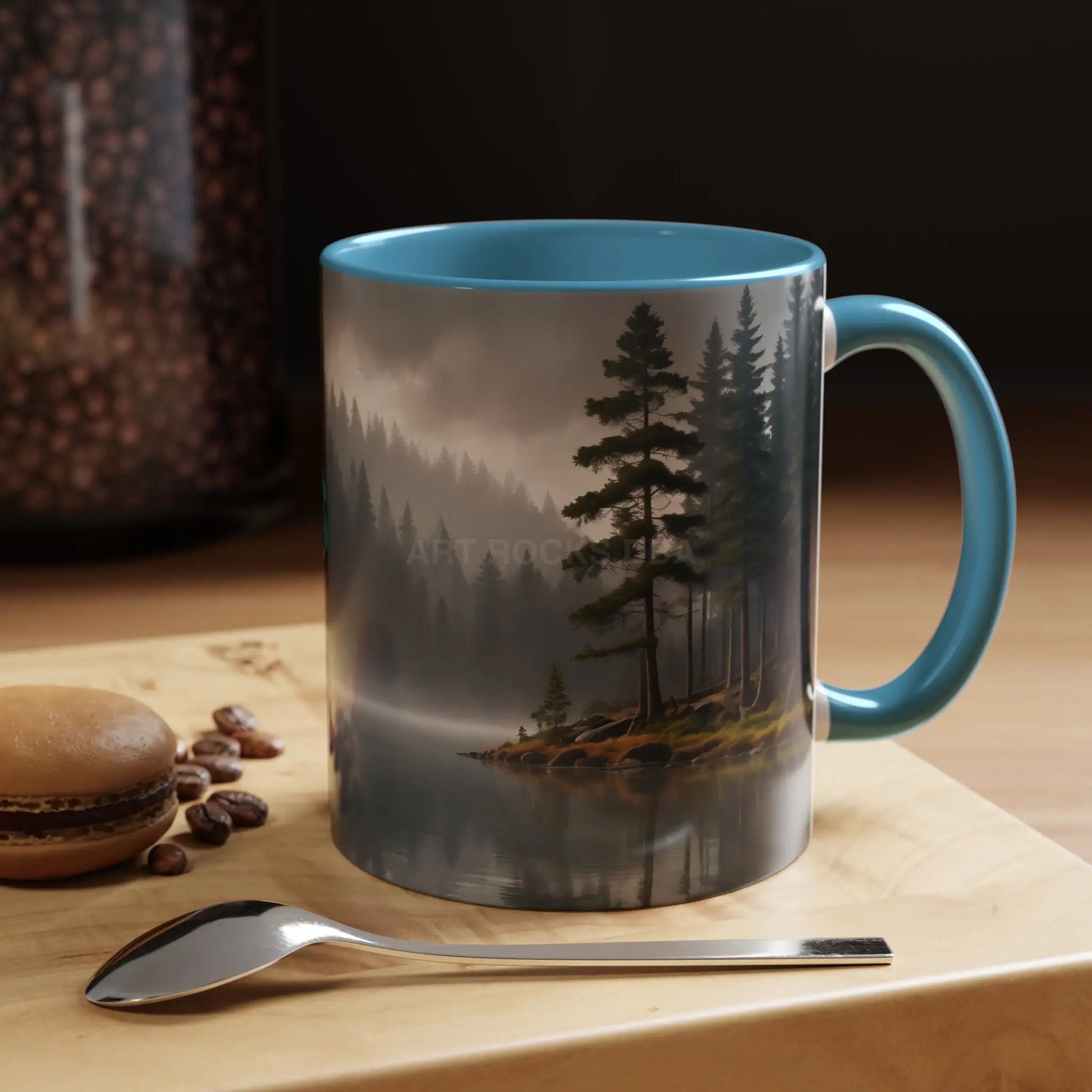 Calm Pine Lake Accent Coffee Mug — Moody Forest Morning 11/15oz - Mug