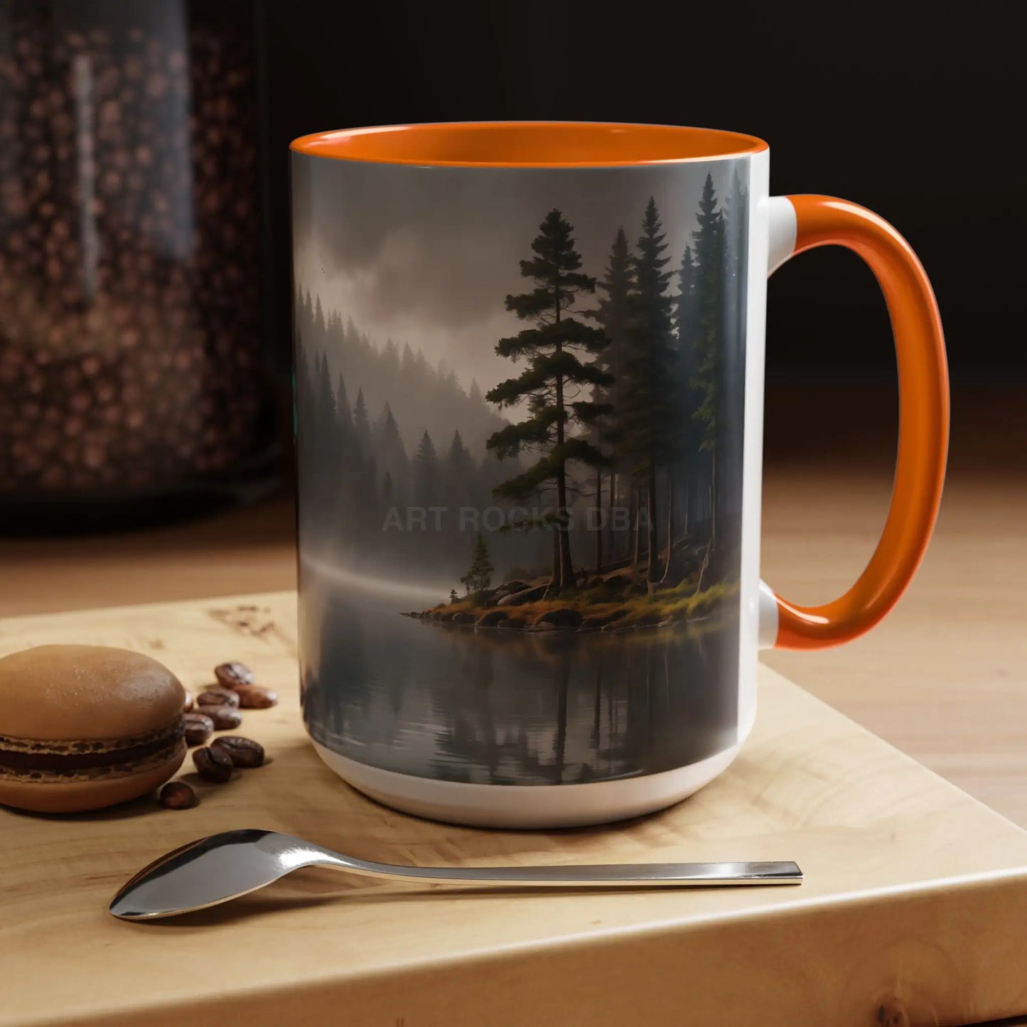Calm Pine Lake Accent Coffee Mug — Moody Forest Morning 11/15oz - Mug