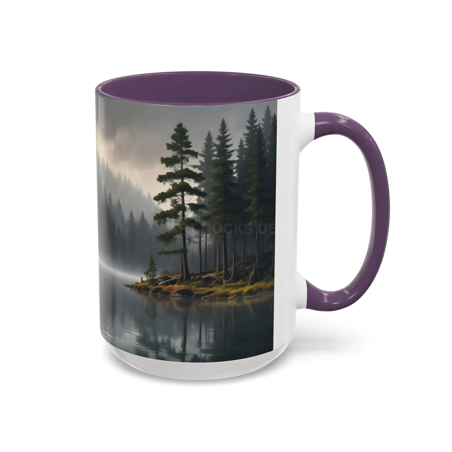 Calm Pine Lake Accent Coffee Mug — Moody Forest Morning 11/15oz - Mug