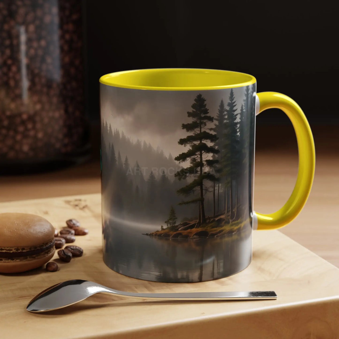 Calm Pine Lake Accent Coffee Mug — Moody Forest Morning 11/15oz - Mug
