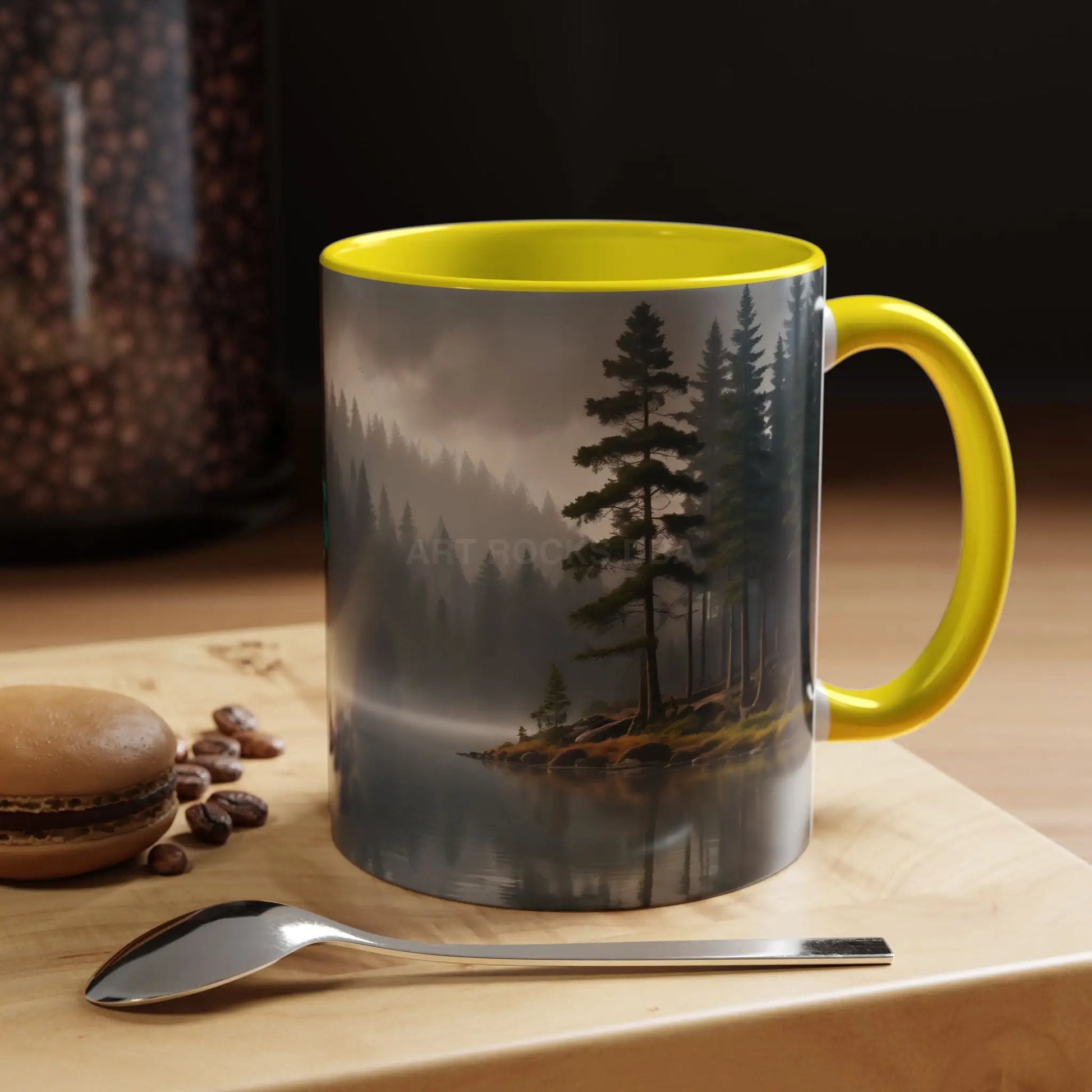 Calm Pine Lake Accent Coffee Mug — Moody Forest Morning 11/15oz - Mug