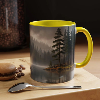 Calm Pine Lake Accent Coffee Mug — Moody Forest Morning 11/15oz - Mug
