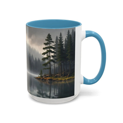 Calm Pine Lake Accent Coffee Mug — Moody Forest Morning 11/15oz - Mug