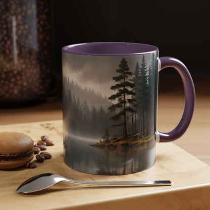 Calm Pine Lake Accent Coffee Mug — Moody Forest Morning 11/15oz - Mug