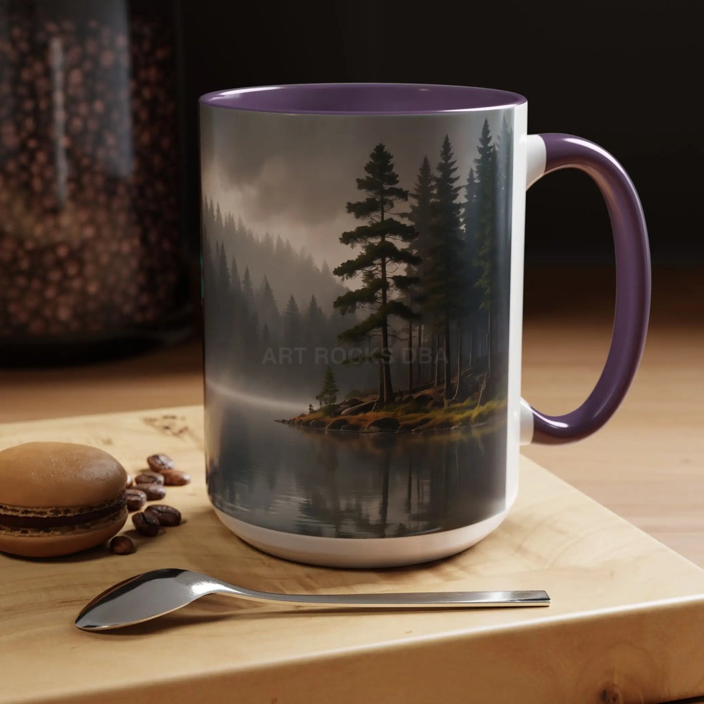 Calm Pine Lake Accent Coffee Mug — Moody Forest Morning 11/15oz - Mug