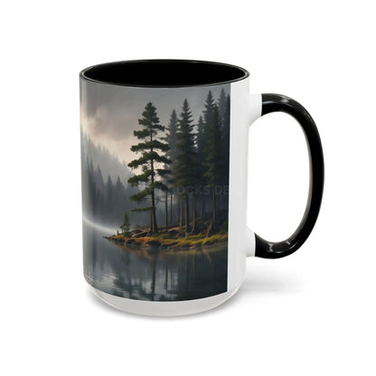 Calm Pine Lake Accent Coffee Mug — Moody Forest Morning 11/15oz - Mug