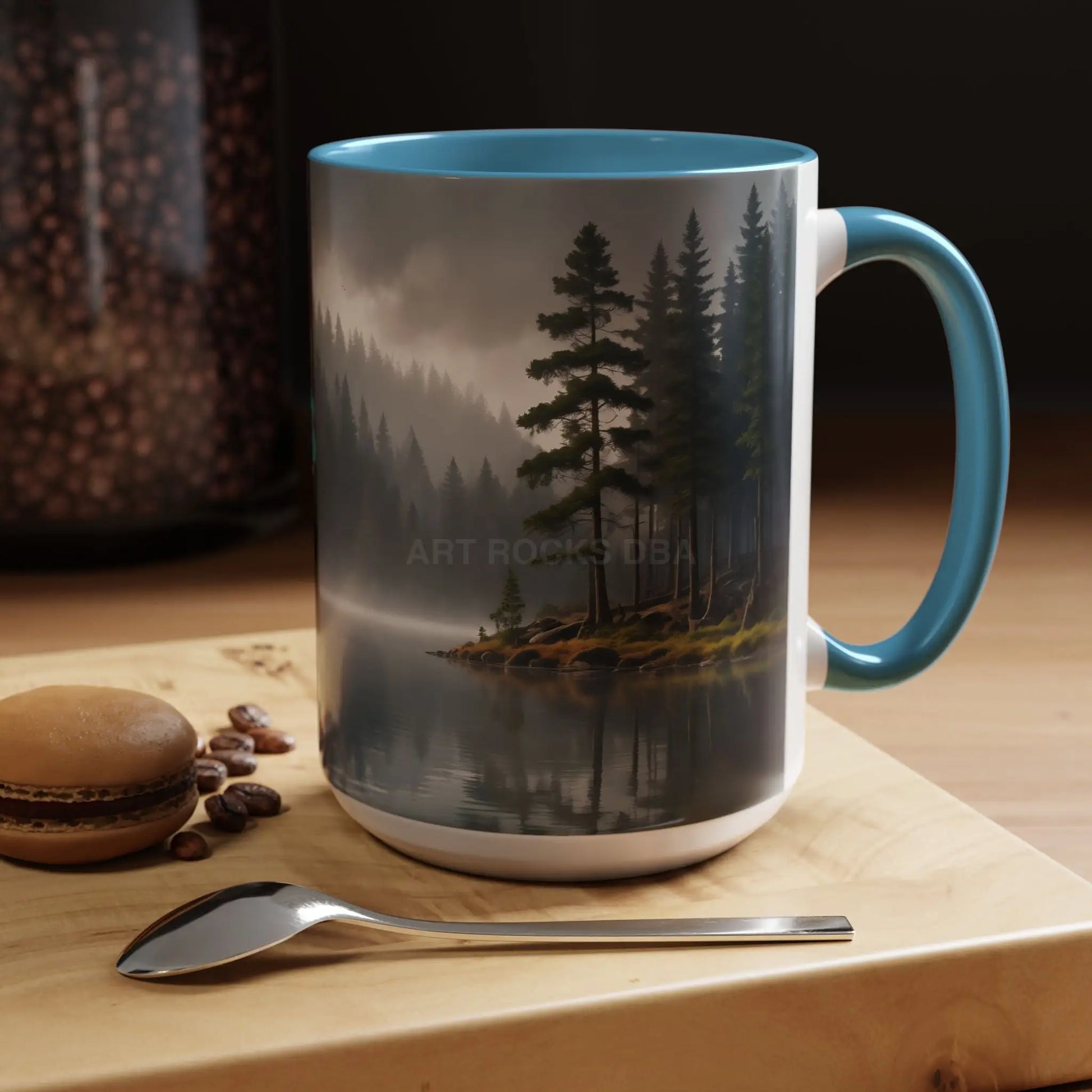 Calm Pine Lake Accent Coffee Mug — Moody Forest Morning 11/15oz - Mug