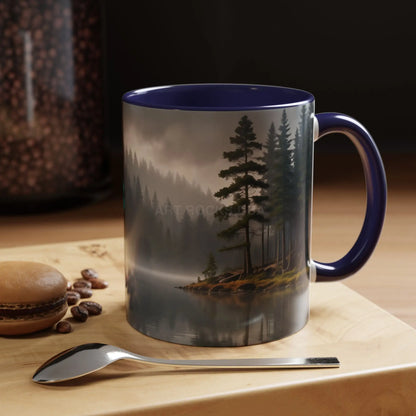 Calm Pine Lake Accent Coffee Mug — Moody Forest Morning 11/15oz - Mug