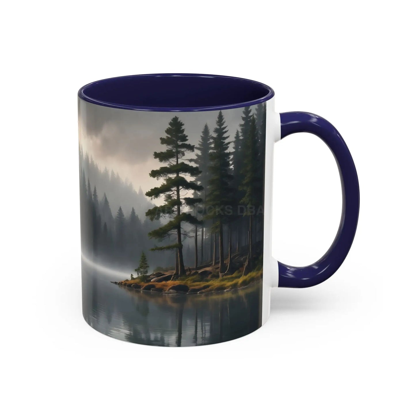 Calm Pine Lake Accent Coffee Mug — Moody Forest Morning 11/15oz - Mug