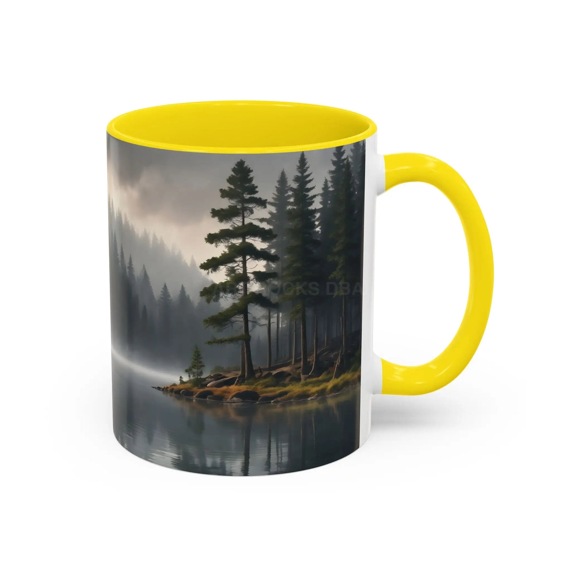 Calm Pine Lake Accent Coffee Mug — Moody Forest Morning 11/15oz - Mug