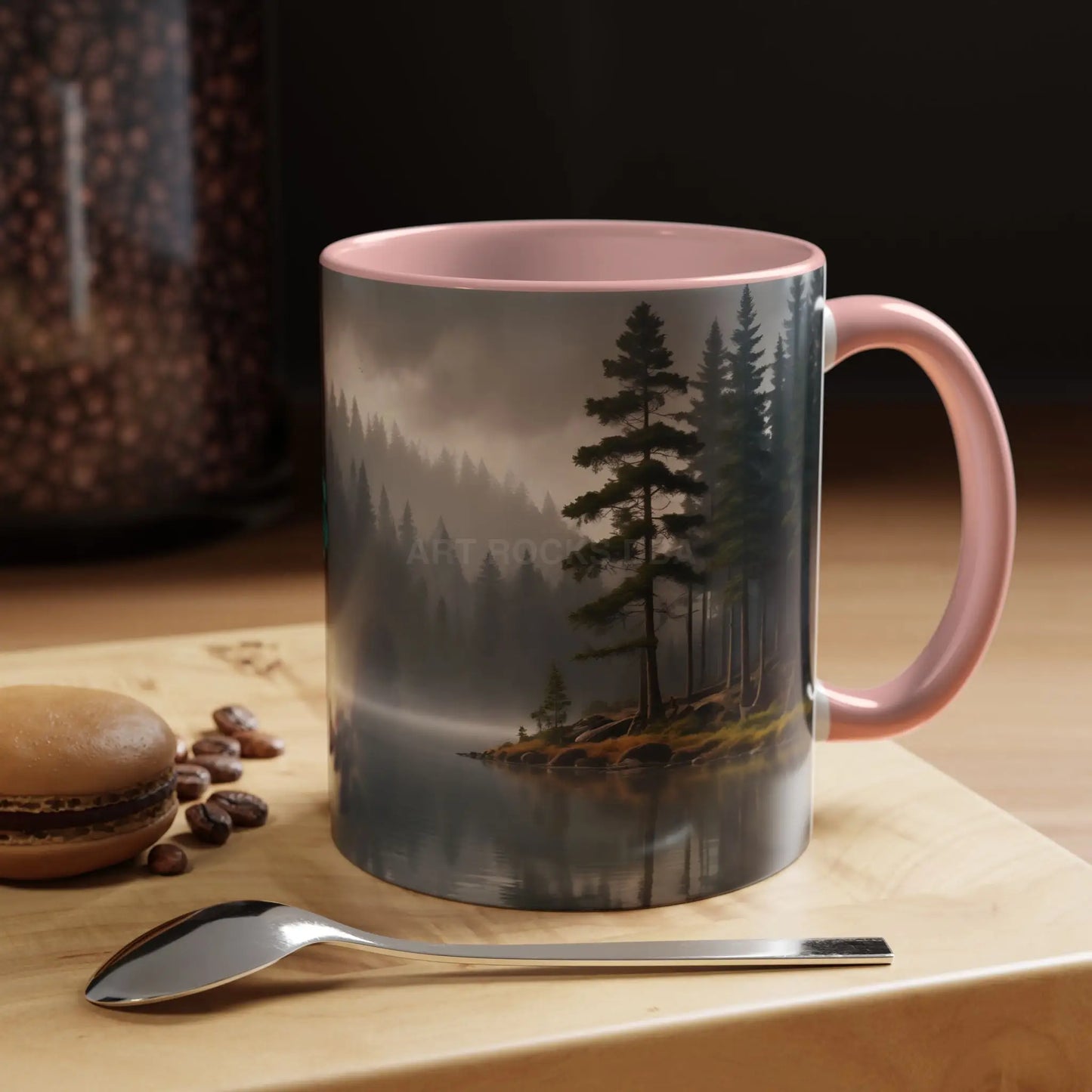 Calm Pine Lake Accent Coffee Mug — Moody Forest Morning 11/15oz - Mug