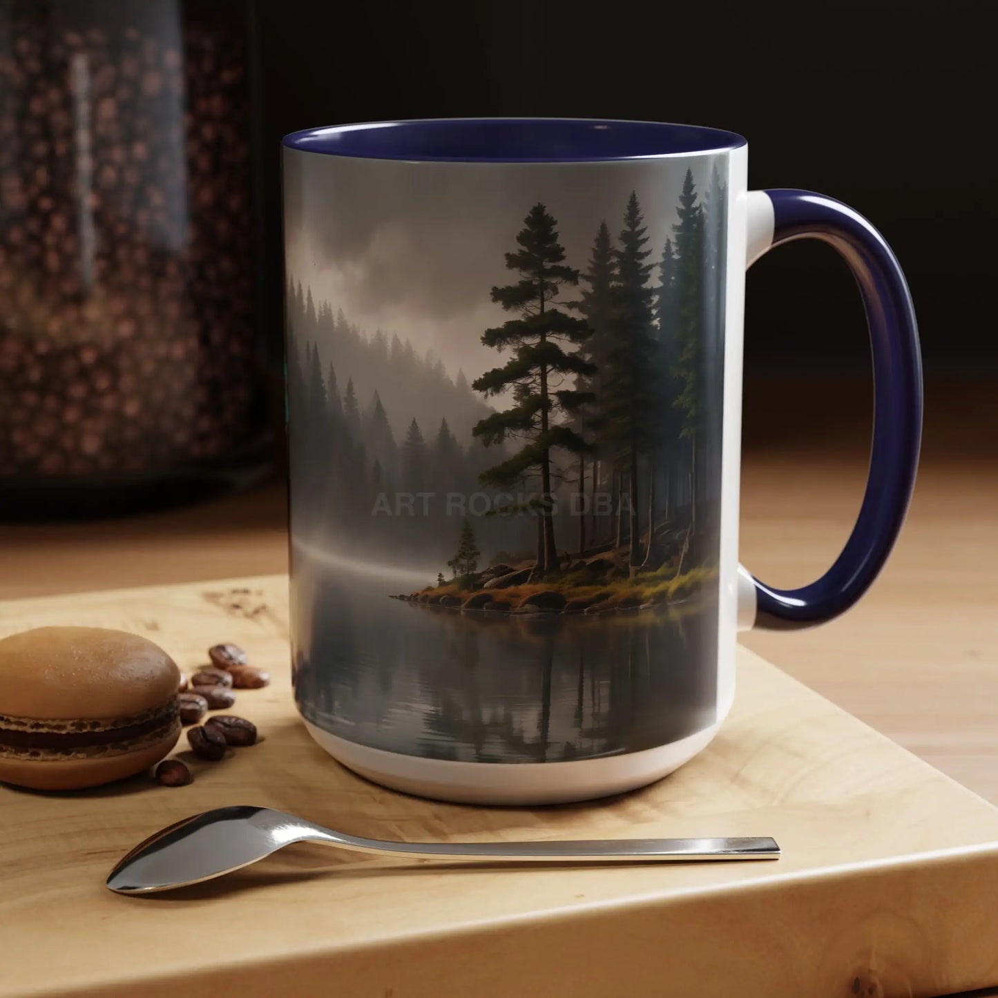 Calm Pine Lake Accent Coffee Mug — Moody Forest Morning 11/15oz - Mug
