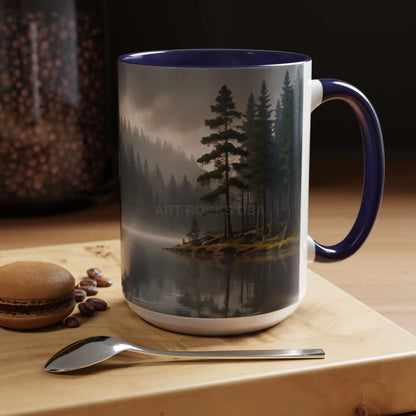 Calm Pine Lake Accent Coffee Mug — Moody Forest Morning 11/15oz - Mug