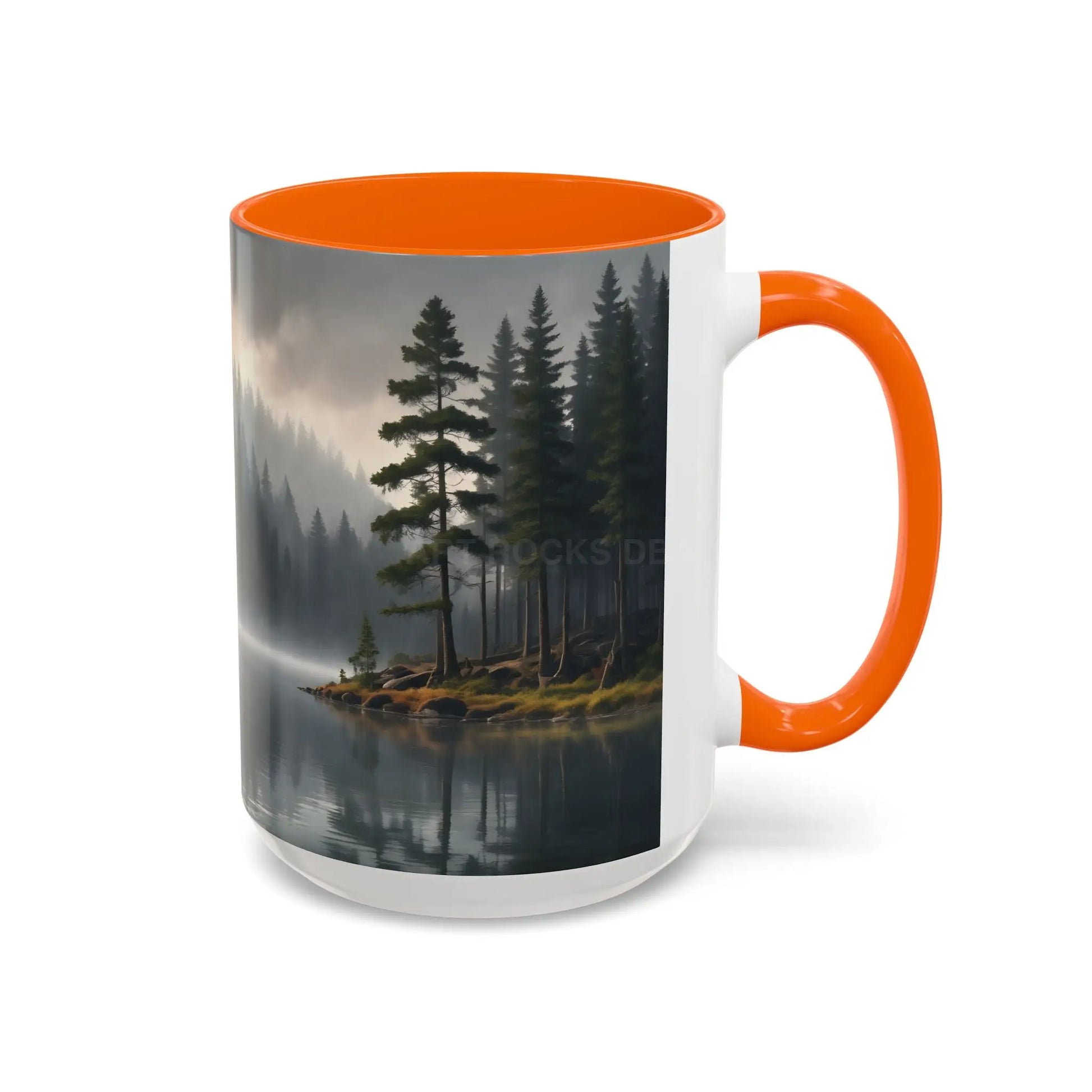 Calm Pine Lake Accent Coffee Mug — Moody Forest Morning 11/15oz - Mug