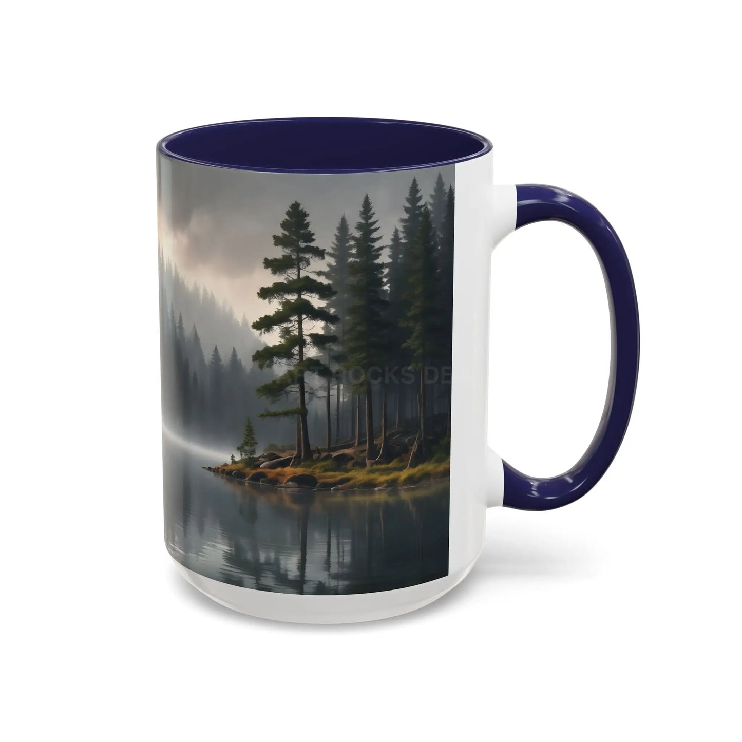 Calm Pine Lake Accent Coffee Mug — Moody Forest Morning 11/15oz - Mug