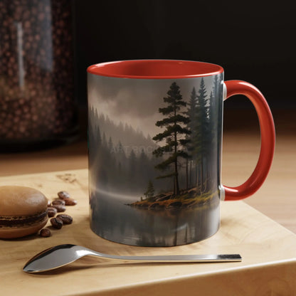 Calm Pine Lake Accent Coffee Mug — Moody Forest Morning 11/15oz - Mug