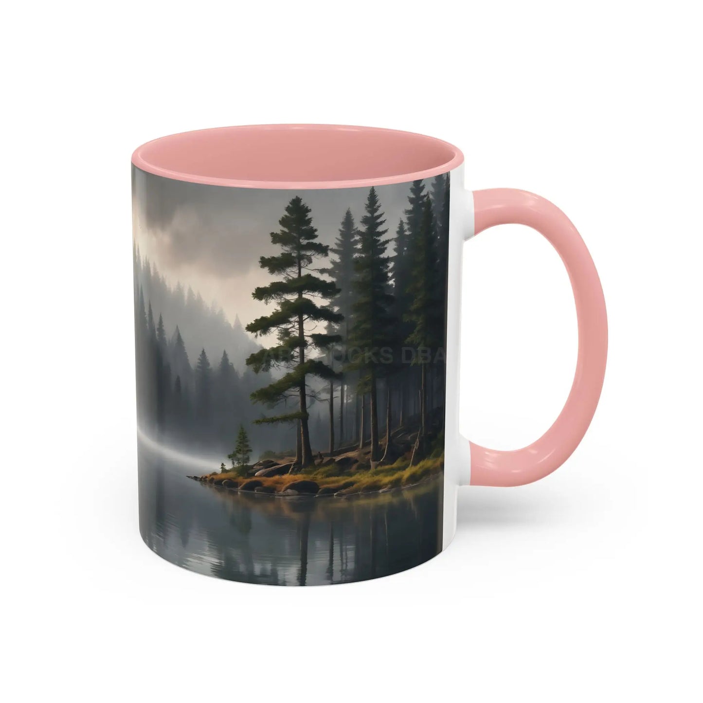 Calm Pine Lake Accent Coffee Mug — Moody Forest Morning 11/15oz - Mug