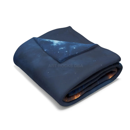 Camping Under the Night Sky Lake Reflection Fleece Blanket - Cozy Night Sky Landscape - Home Decor