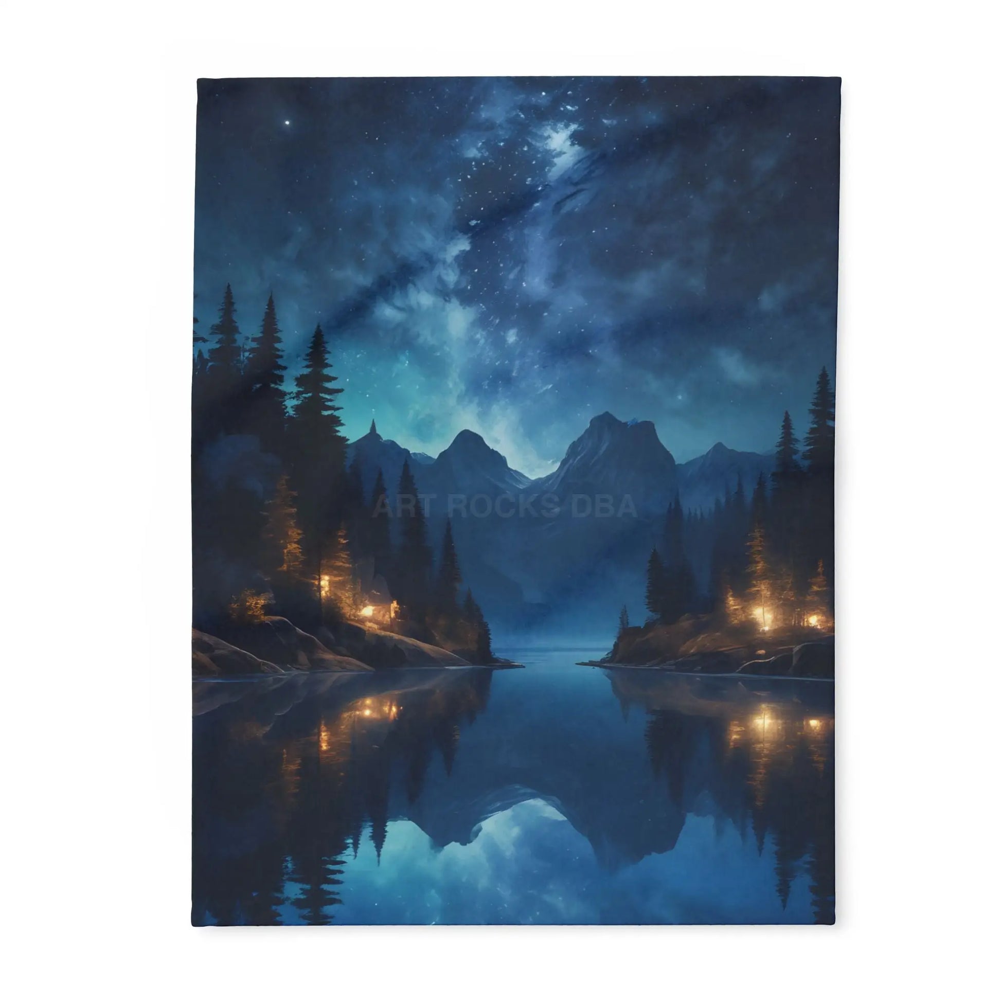 Camping Under the Night Sky Lake Reflection Fleece Blanket - Cozy Night Sky Landscape - 30’’ × 40’’ - Home Decor