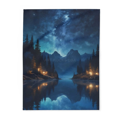 Camping Under the Night Sky Lake Reflection Fleece Blanket - Cozy Night Sky Landscape - 30’’ × 40’’ - Home Decor