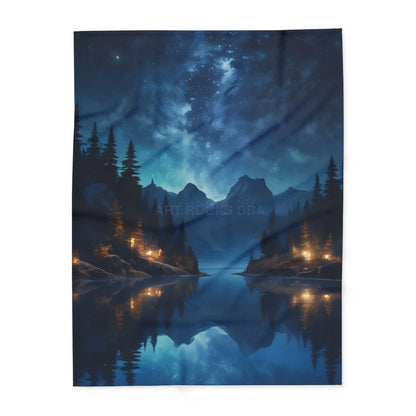 Camping Under the Night Sky Lake Reflection Fleece Blanket - Cozy Night Sky Landscape - 60’’ × 80’’ - Home Decor