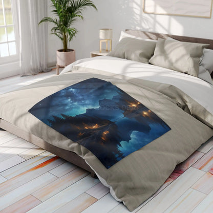 Camping Under the Night Sky Lake Reflection Fleece Blanket - Cozy Night Sky Landscape - Home Decor