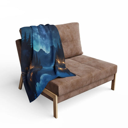 Camping Under the Night Sky Lake Reflection Fleece Blanket - Cozy Night Sky Landscape - Home Decor