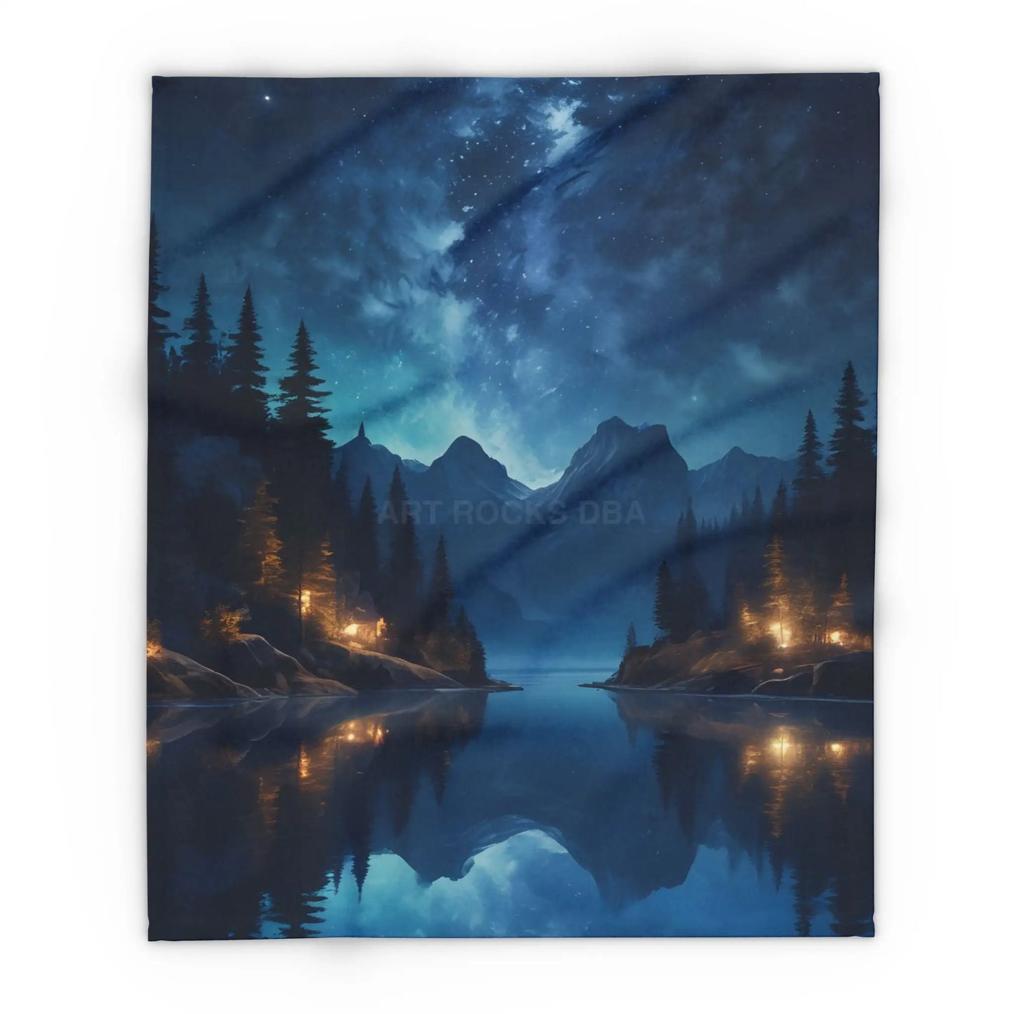 Camping Under the Night Sky Lake Reflection Fleece Blanket - Cozy Night Sky Landscape - 50’’ × 60’’ - Home Decor