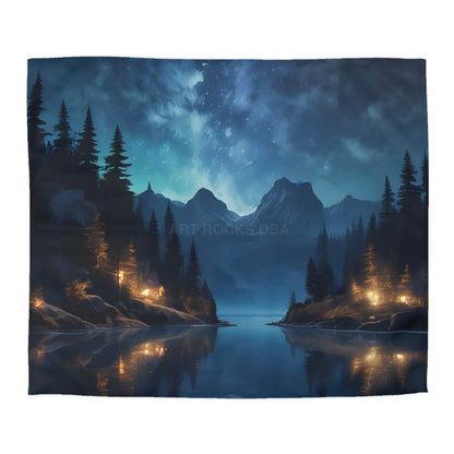 Camping Under the Night Sky Lake Reflection Microfiber Duvet Cover - Cozy Night Sky Design - King / Cream - Home Decor