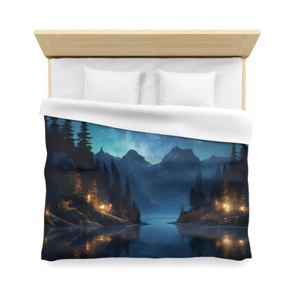 Camping Under the Night Sky Lake Reflection Microfiber Duvet Cover - Cozy Night Sky Design - Home Decor